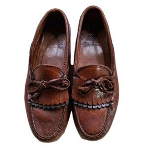Allen Edmonds 9.5 Brown Double Kiltie Tassel Tie Loafers Shoes Leather Preppy